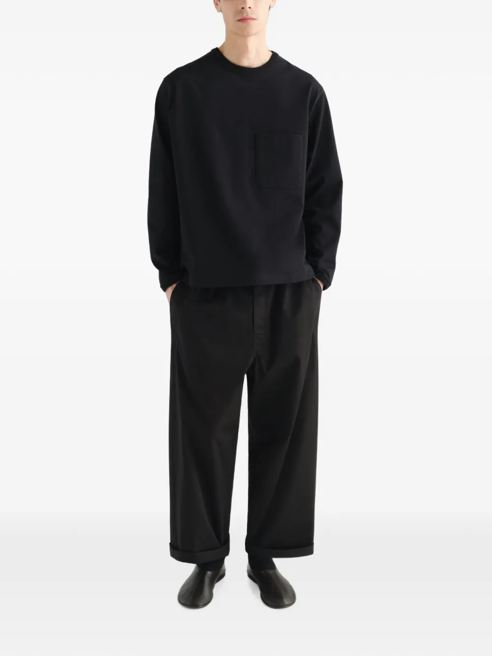 LEMAIRE Boxy T-shirt met lange mouwen Zwart