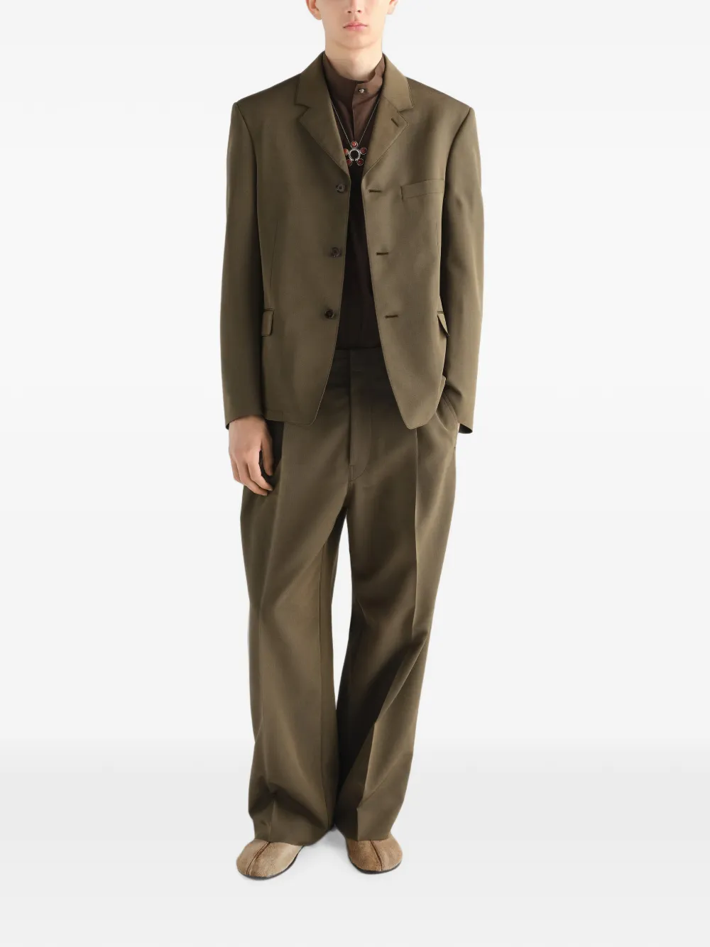 LEMAIRE Pantalon van wol en mohair met plooien Bruin