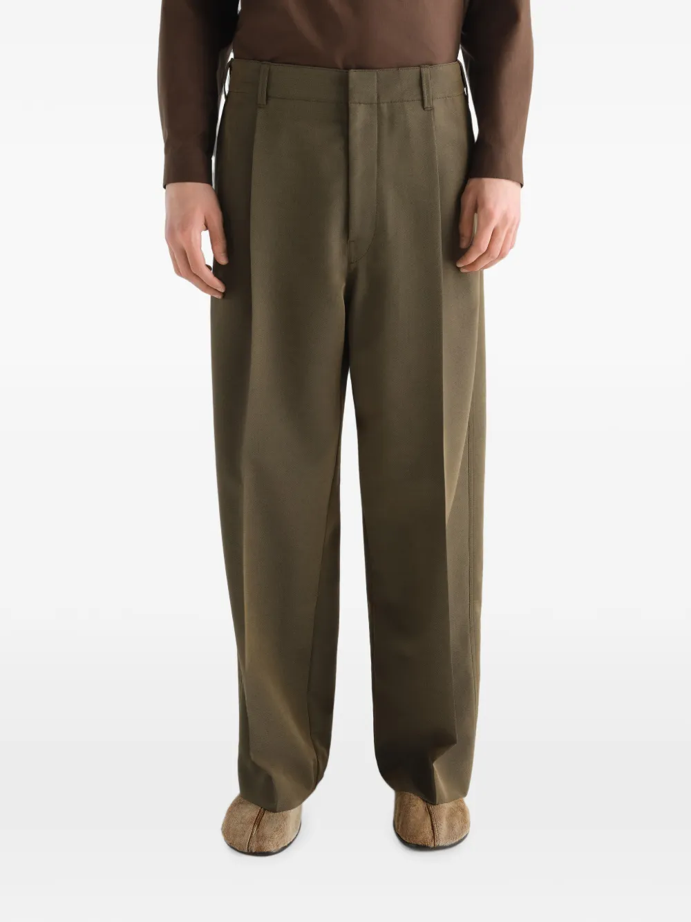 LEMAIRE Pantalon van wol en mohair met plooien Bruin