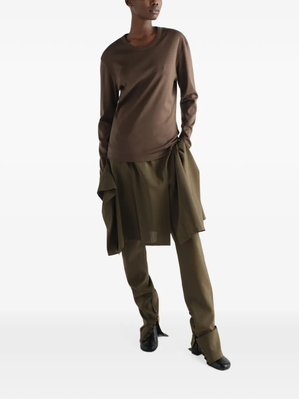 LEMAIRE Geribbelde jersey top met lange mouwen Bruin
