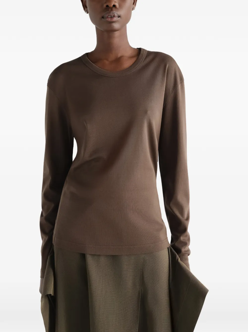 LEMAIRE Geribbelde jersey top met lange mouwen Bruin