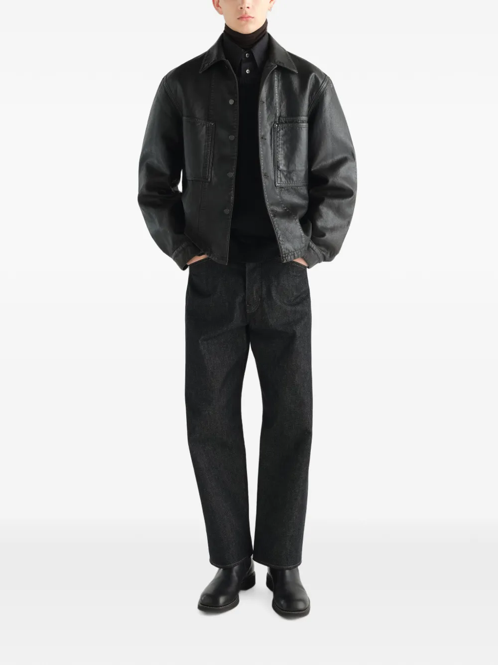 LEMAIRE Workwear shirtjack van gecoat denim Bruin