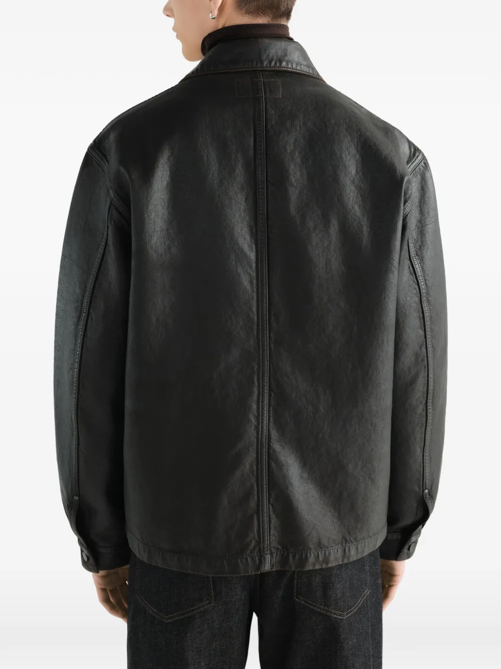 LEMAIRE Workwear shirtjack van gecoat denim Bruin