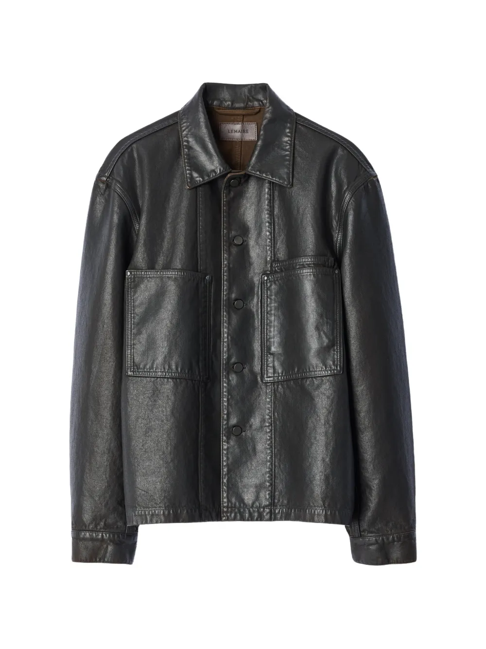 LEMAIRE Workwear shirtjack van gecoat denim Bruin
