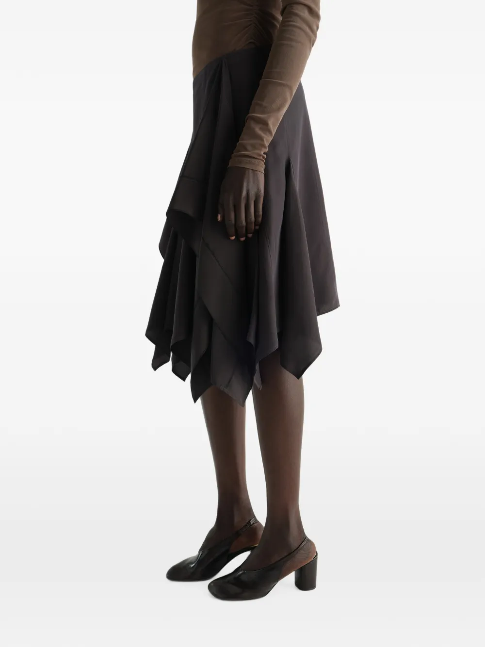 LEMAIRE Panelled Skirt in Silk and Viscose Cloth in Brown, view 4