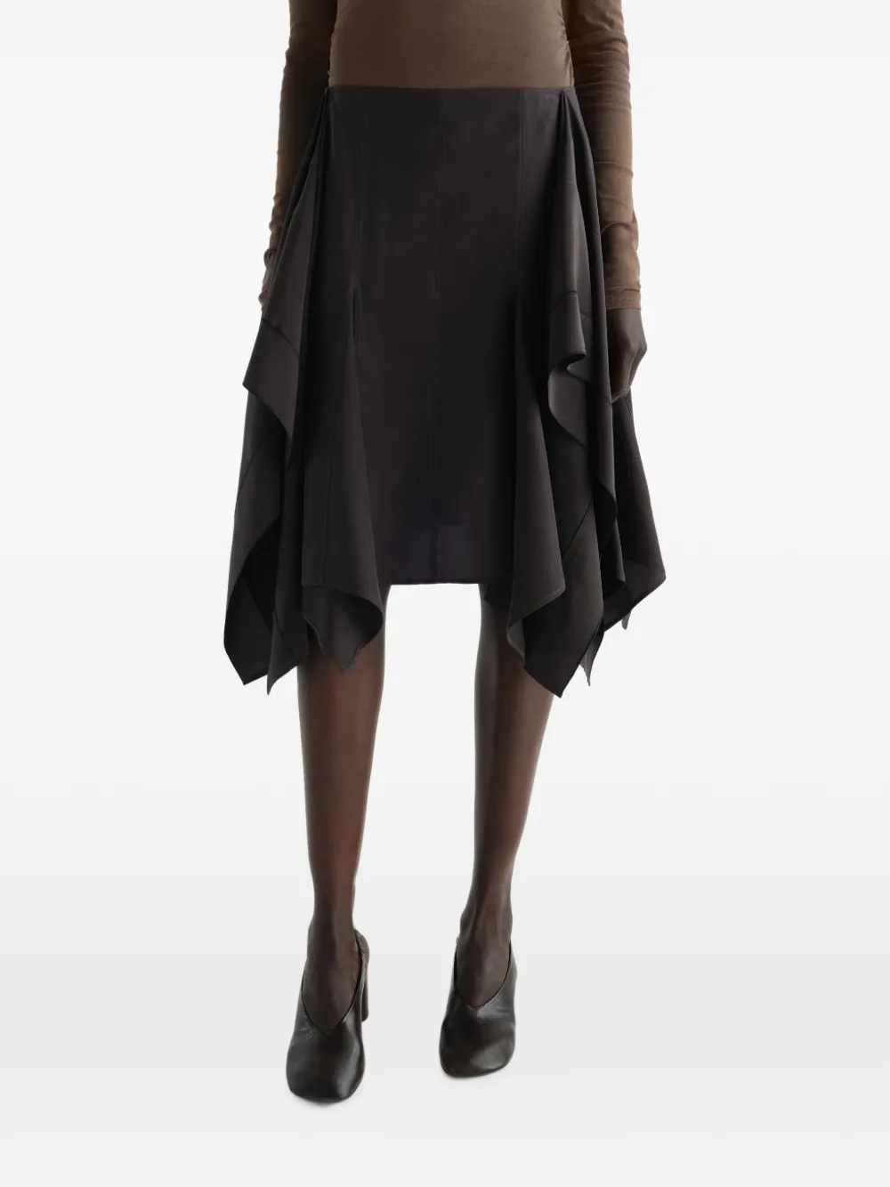 LEMAIRE Panelled Skirt in Silk and Viscose Cloth in Brown, view 3