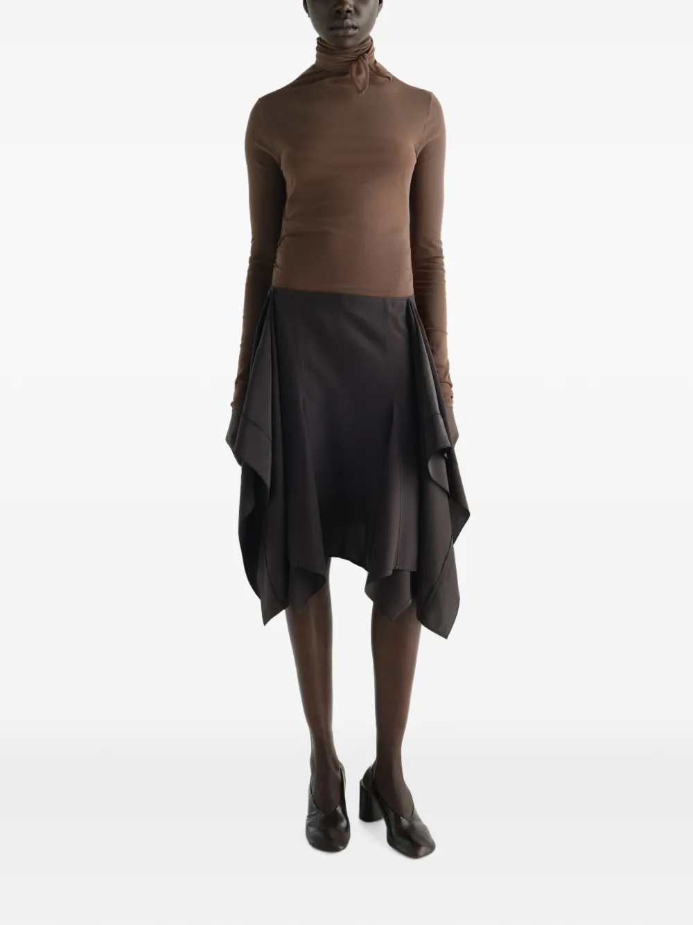 LEMAIRE Panelled Skirt in Silk and Viscose Cloth in Brown, view 2