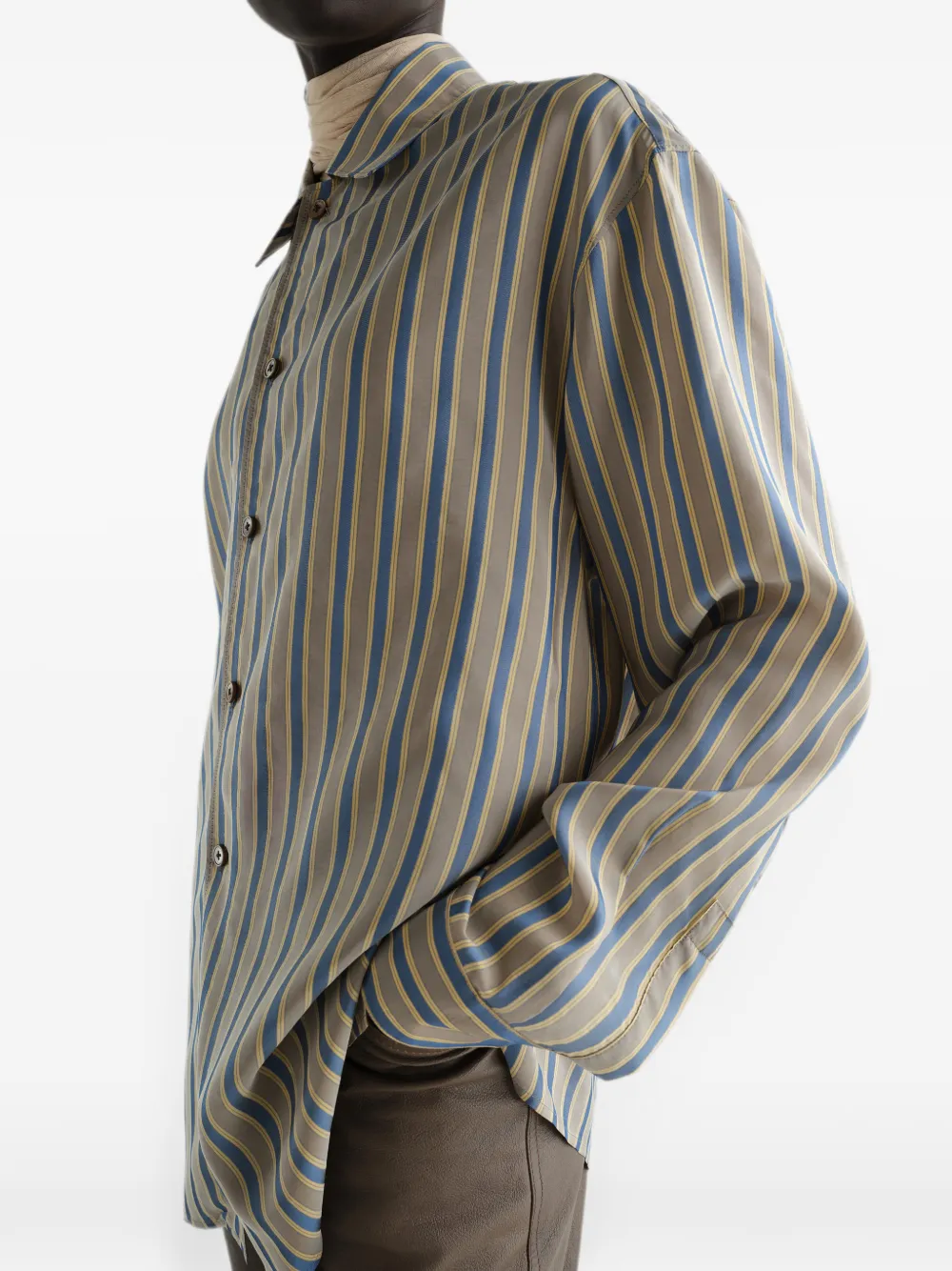LEMAIRE Shirt met verstelbare kraag en glanzende gestreepte cupro Beige