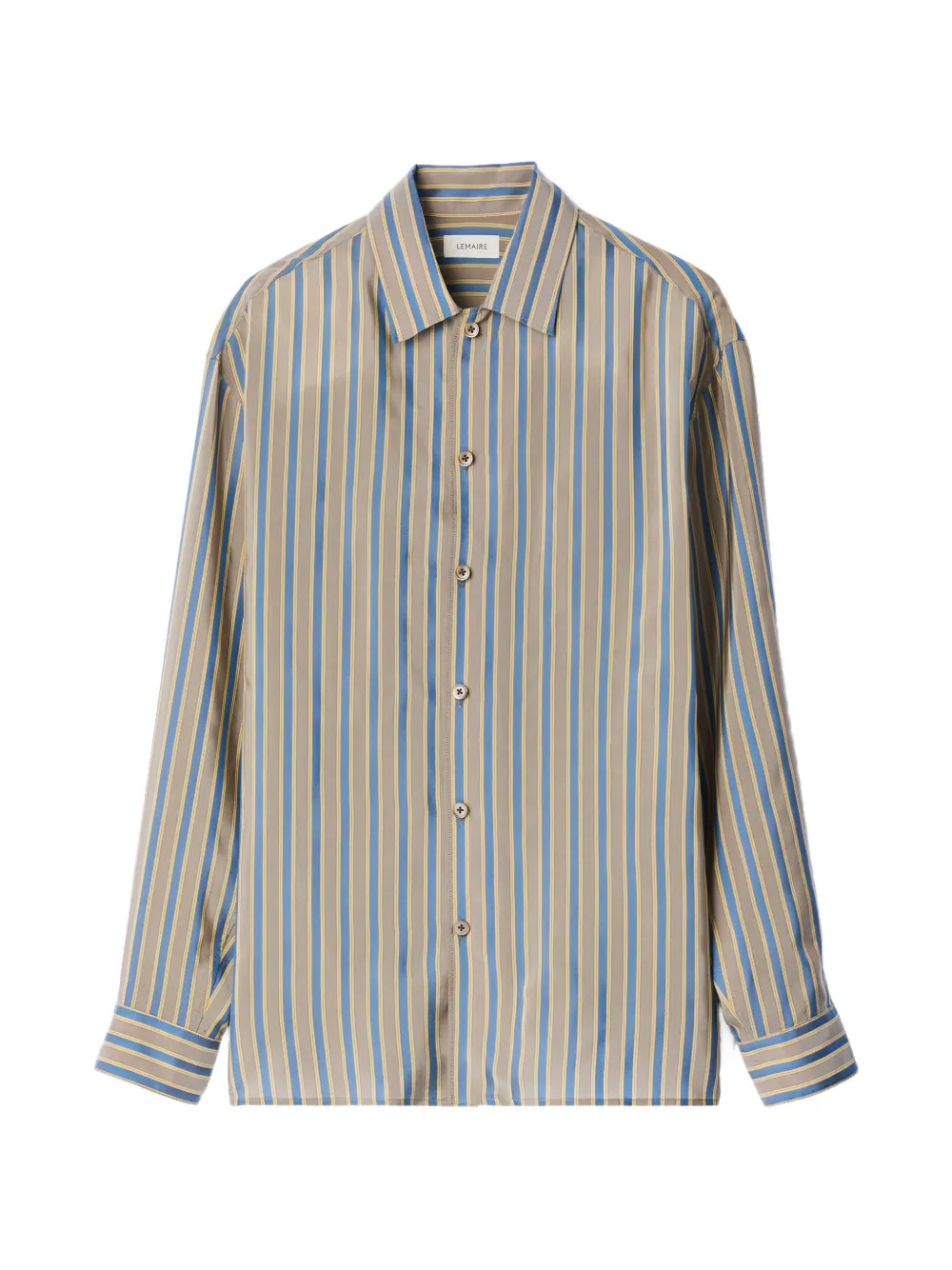 LEMAIRE convertible-collar shirt in shiny striped cupro - Neutrals