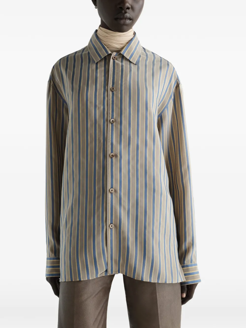 LEMAIRE Shirt met verstelbare kraag en glanzende gestreepte cupro Beige