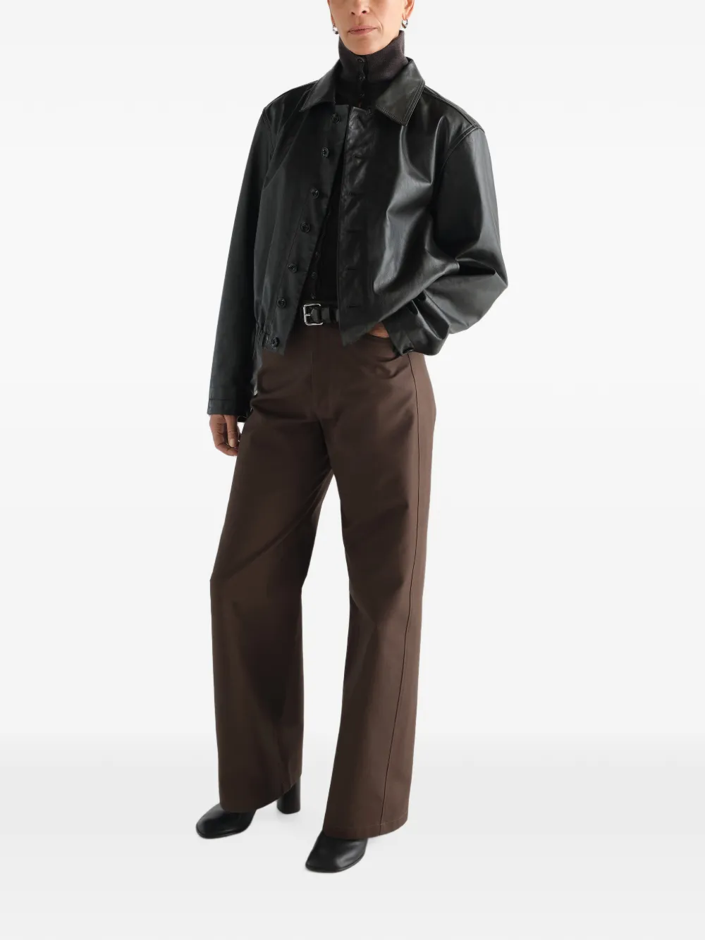 LEMAIRE Straight twill broek met katoenen print Bruin