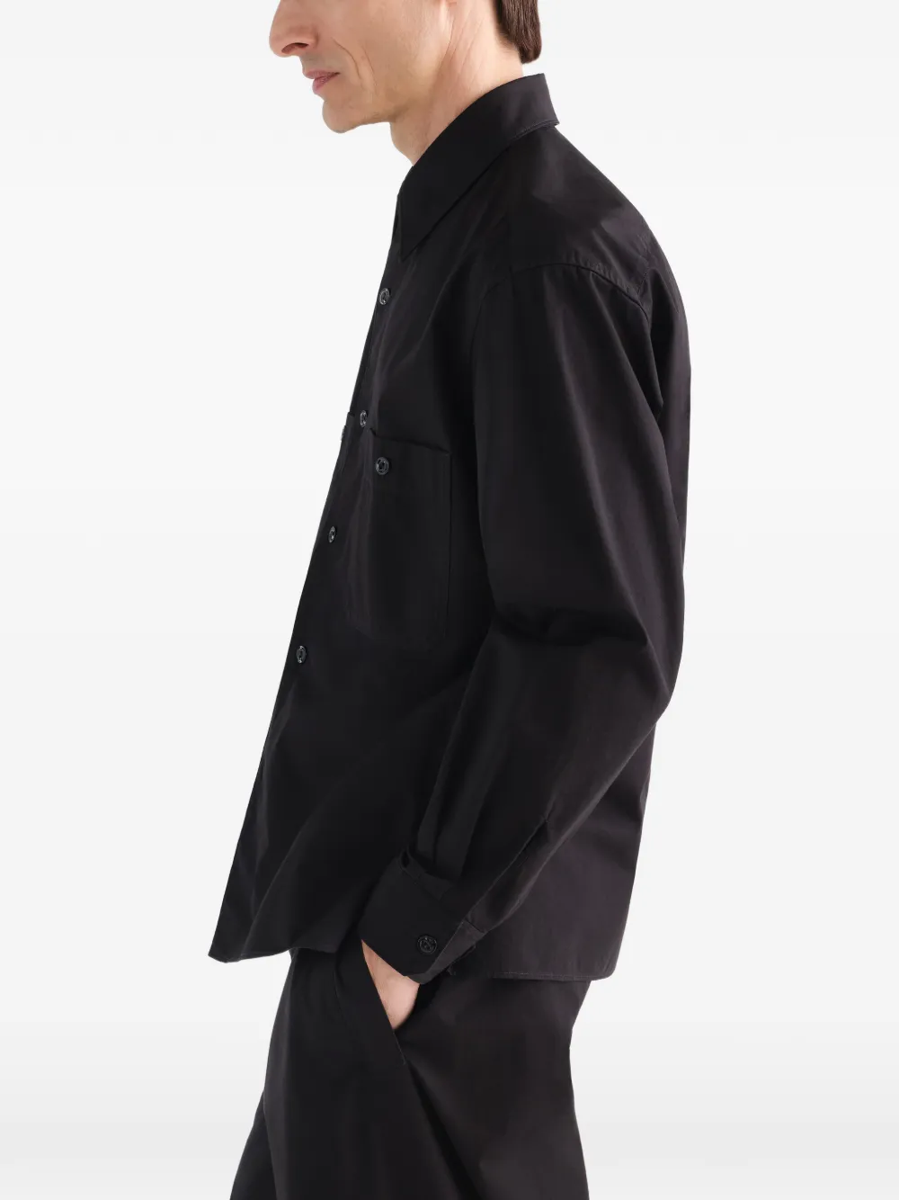 LEMAIRE Katoenen twill overhem met twee zakken Zwart