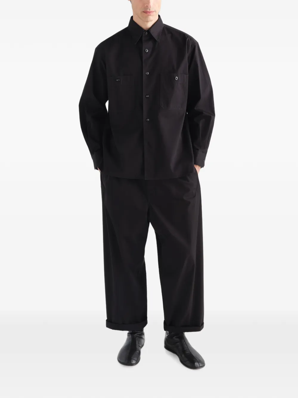 LEMAIRE Katoenen twill overhem met twee zakken Zwart