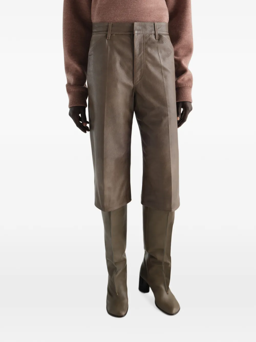 LEMAIRE Glanzende leren shorts Bruin