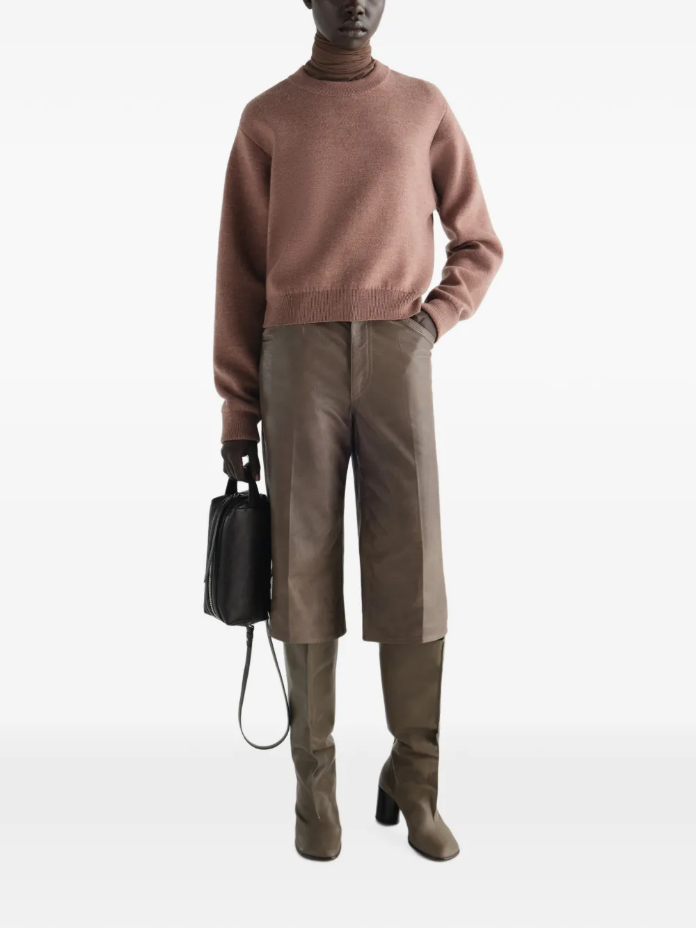 LEMAIRE Glanzende leren shorts Bruin