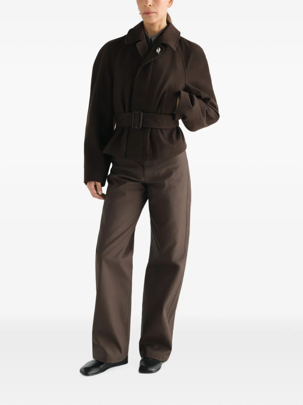LEMAIRE Wollen en katoenen-twill jas met ceintuur Bruin