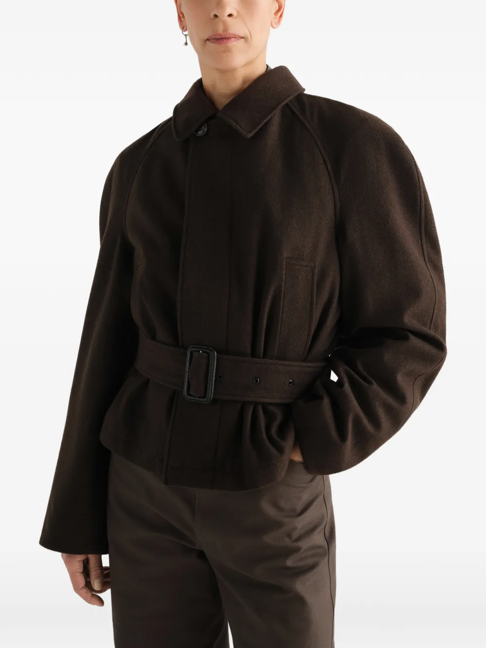 LEMAIRE Wollen en katoenen-twill jas met ceintuur Bruin