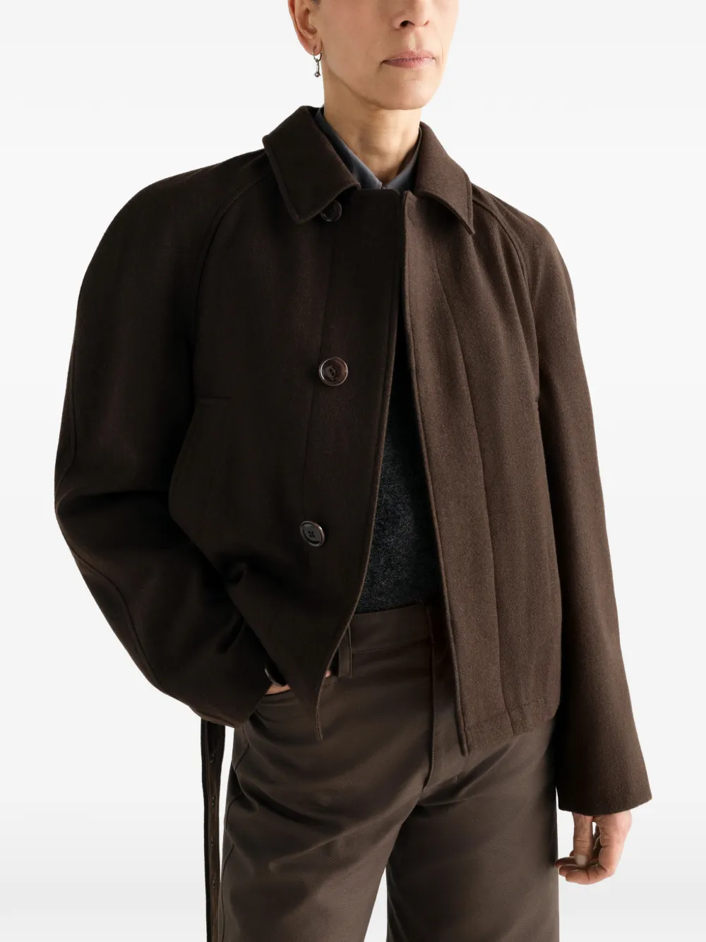 LEMAIRE Wollen en katoenen-twill jas met ceintuur Bruin