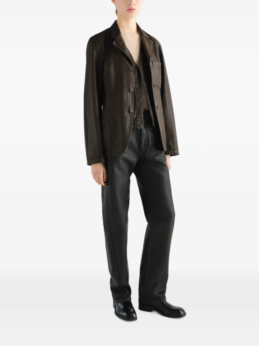 LEMAIRE Workwear getailleerd jack van gecoat twill Bruin