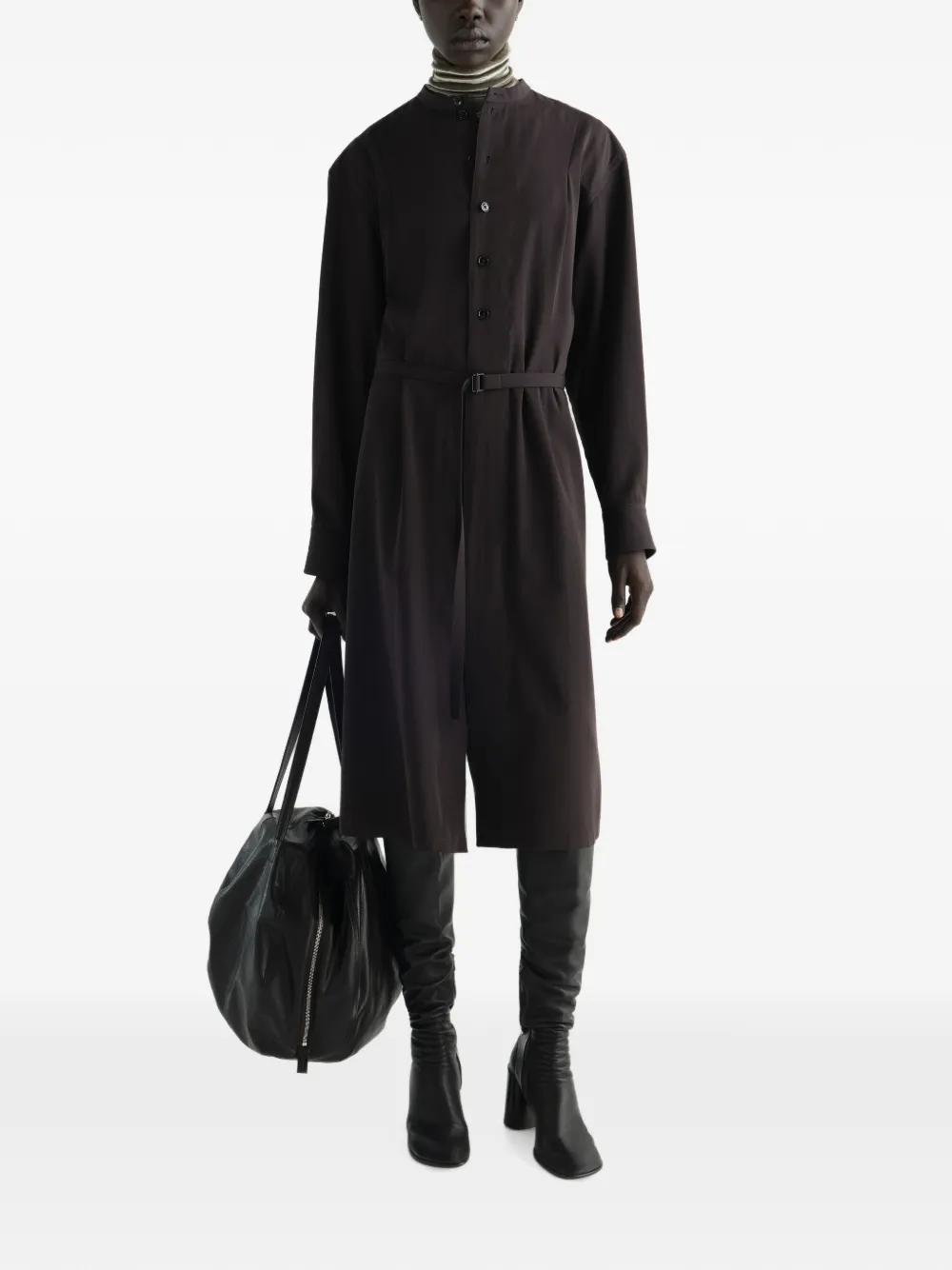 LEMAIRE Wollen gabardine jurk met ceintuur Bruin