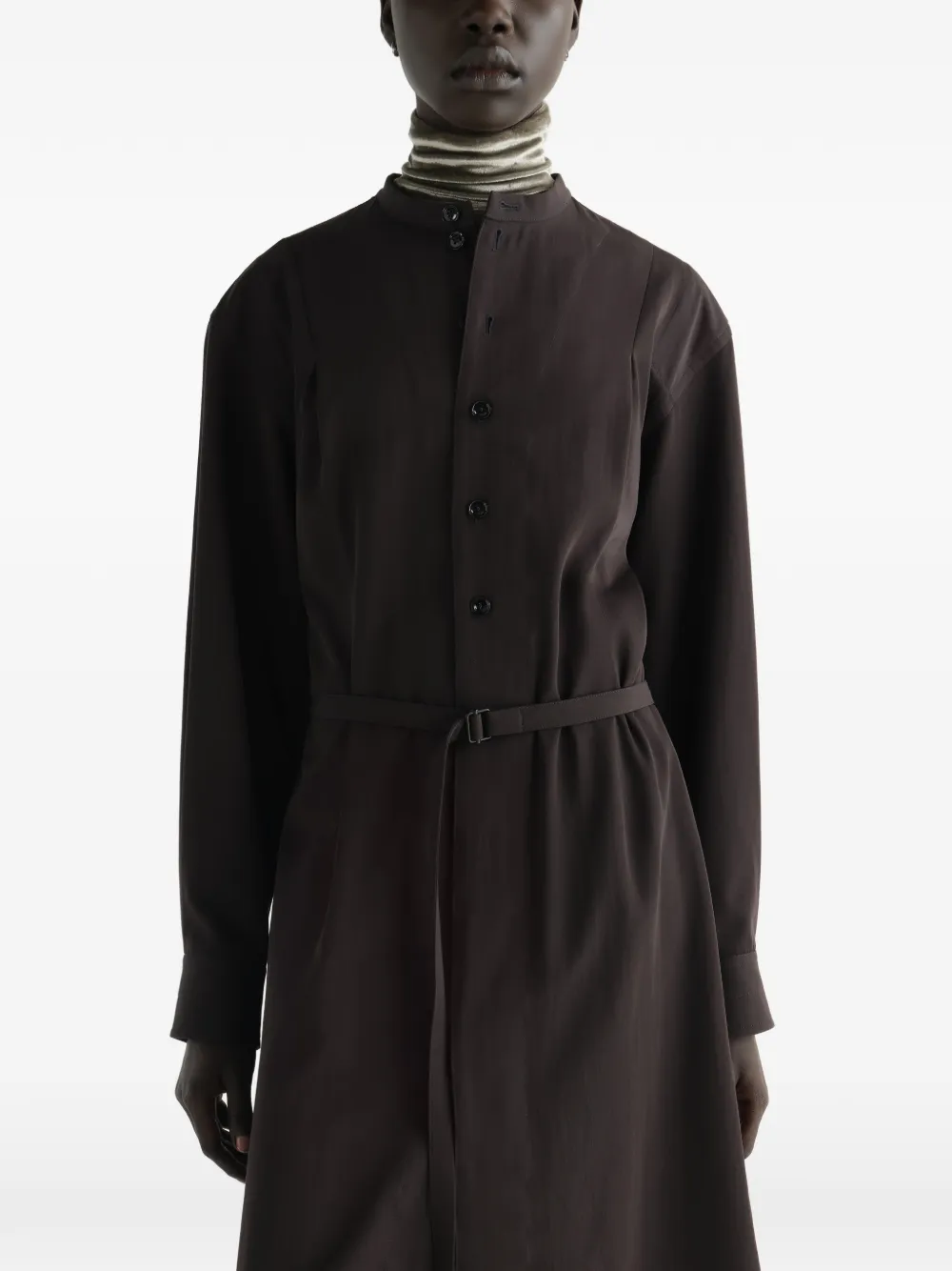 LEMAIRE Wollen gabardine jurk met ceintuur Bruin