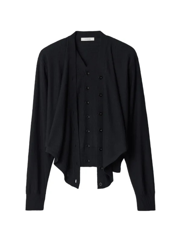 Lemaire Trompe-l’œil Cardigan in Merino Wool Blend in Black