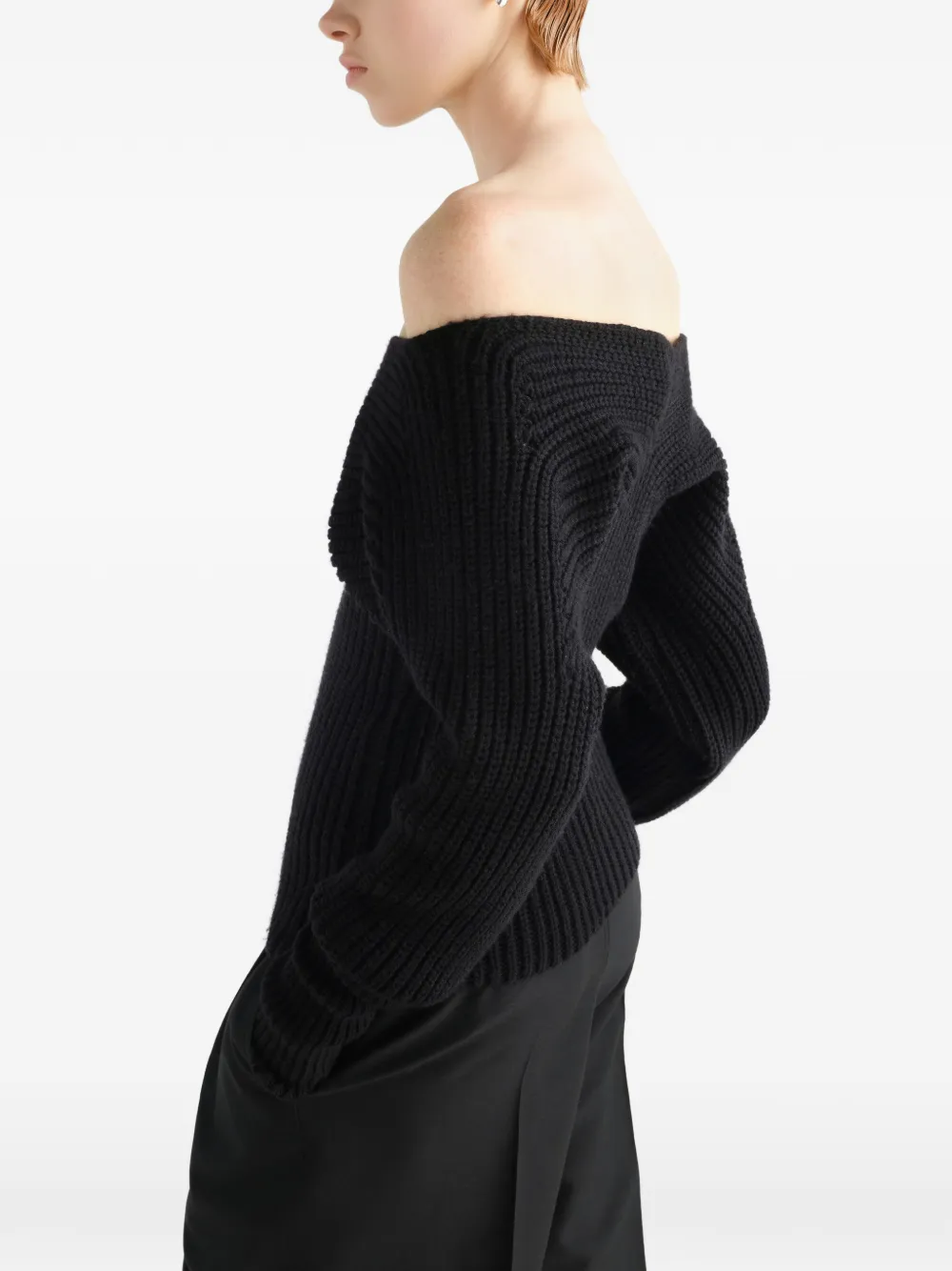 LEMAIRE Off-shoulder trui van gerafelde wol Zwart