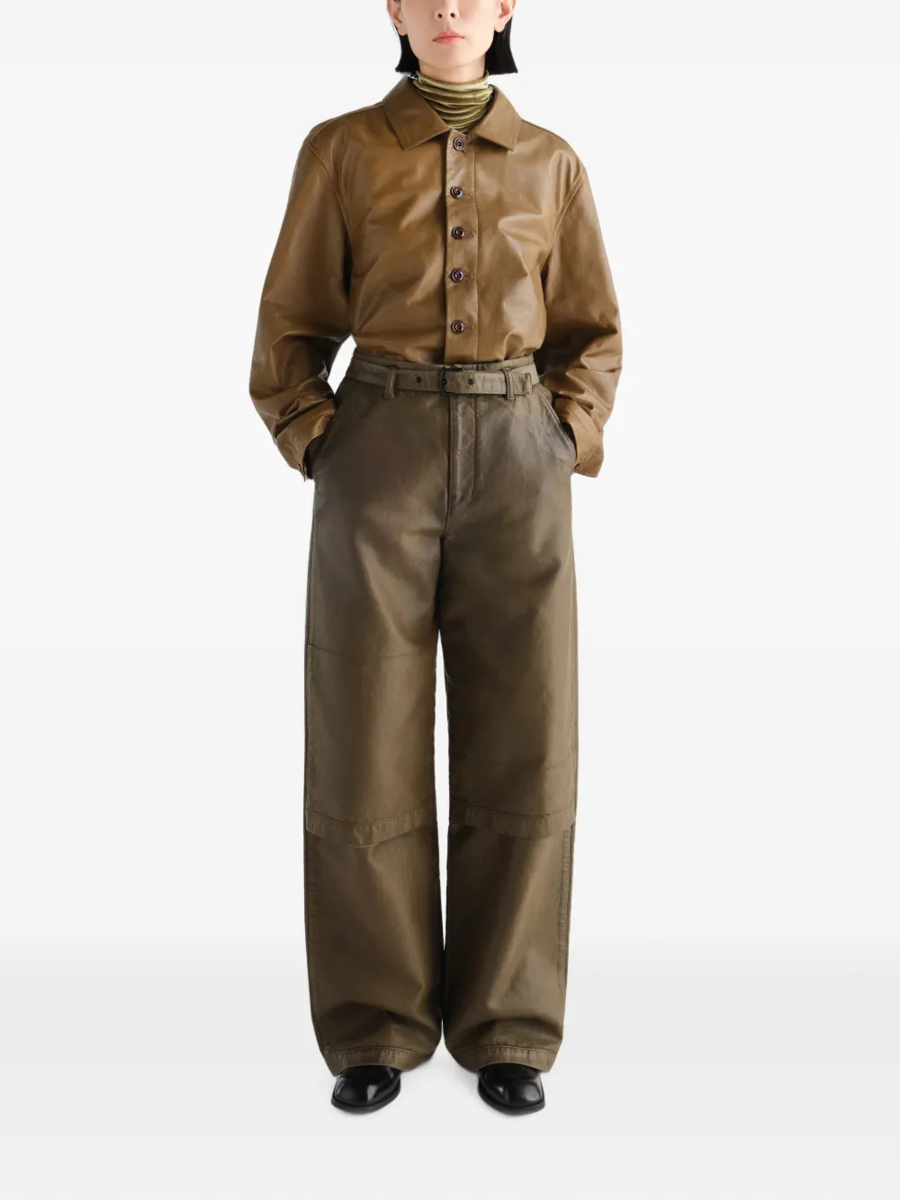 LEMAIRE Work broek van gecoat twill Groen