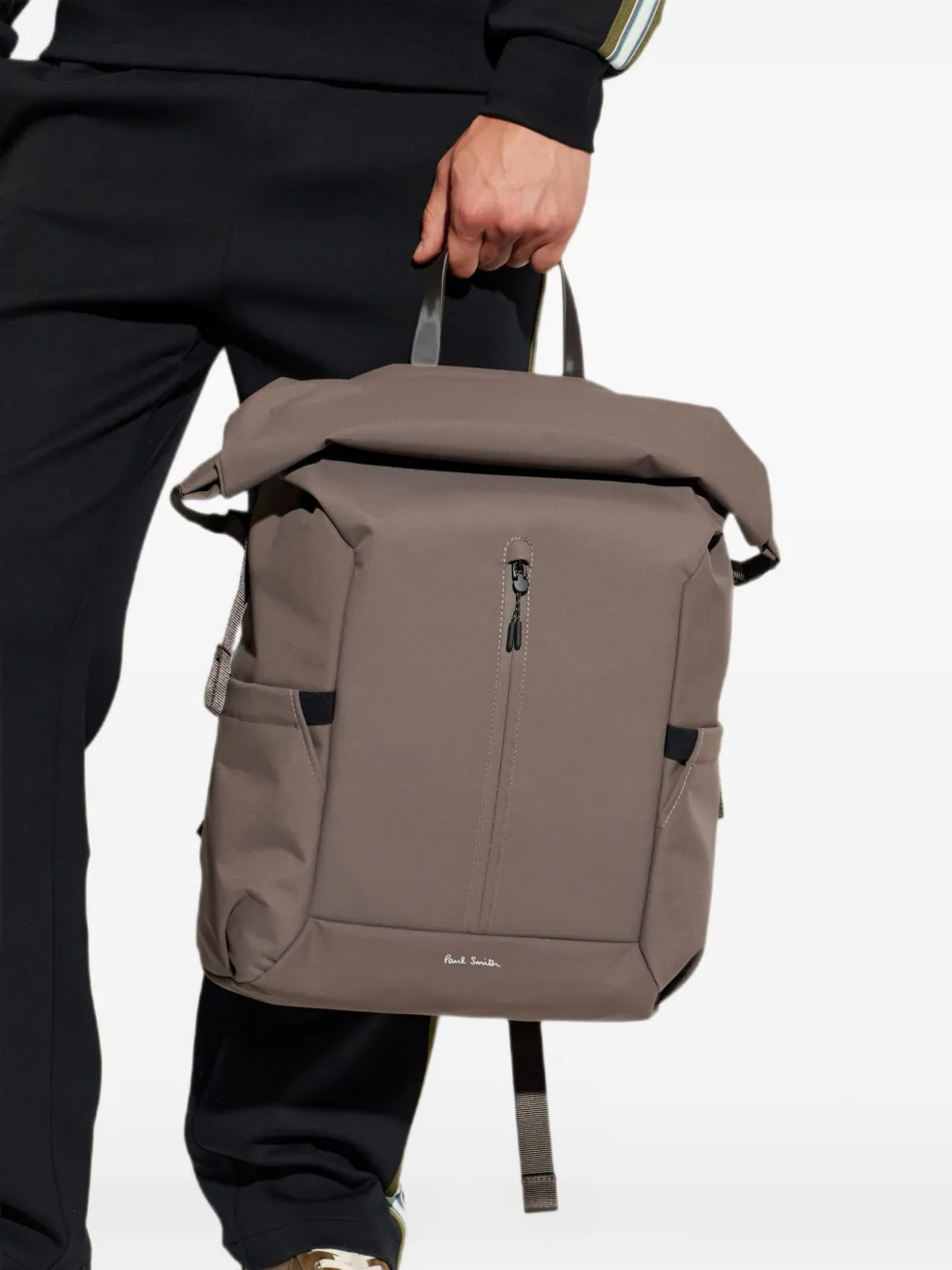 Paul Smith Roll-top Logo-print Backpack In Brown