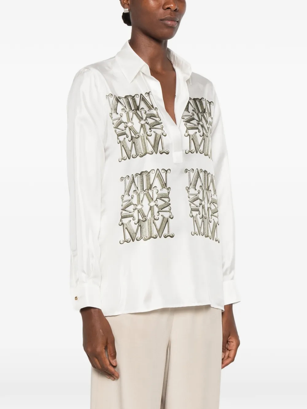 Max Mara Zijden blouse met besque-print Wit