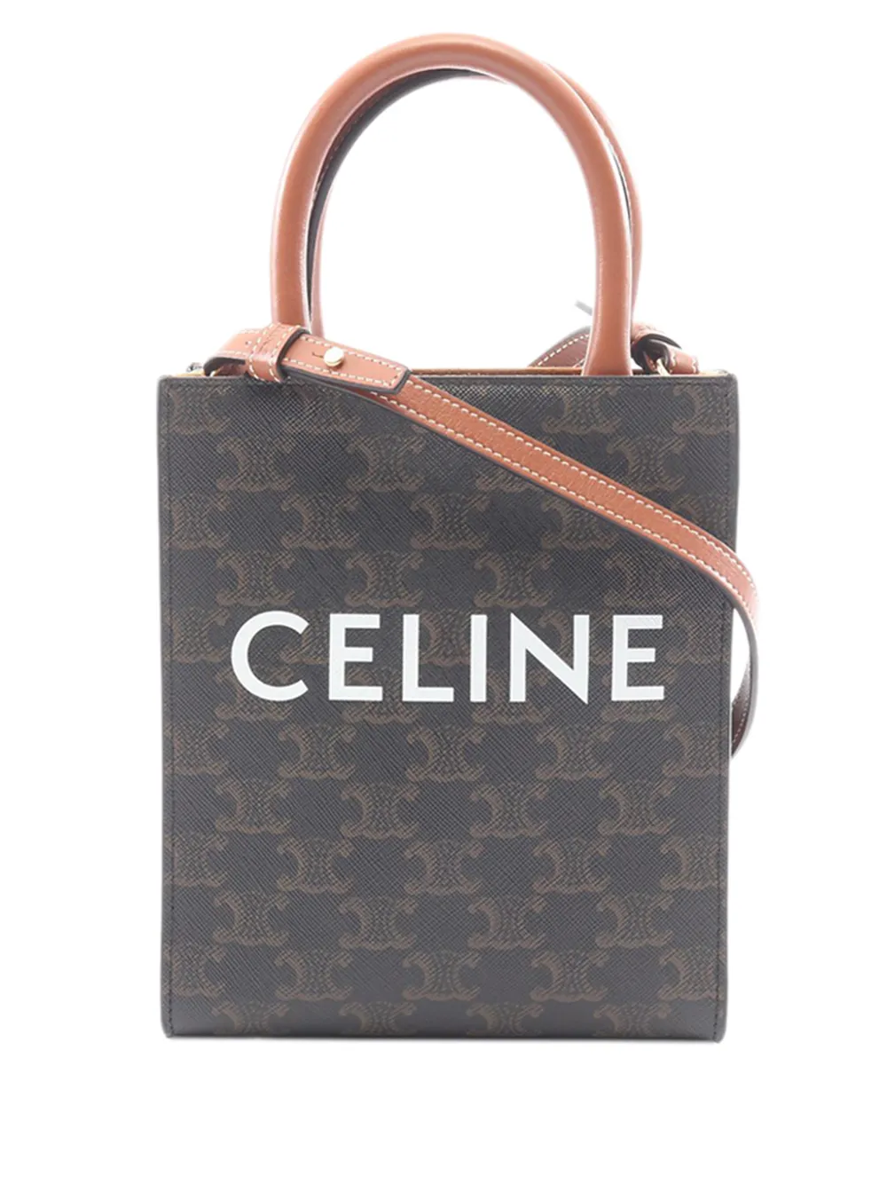Celine Pre-Owned Borsa a tracolla Vertical Cabas Triomphe mini in tela cerata 2010-2026 - Marrone