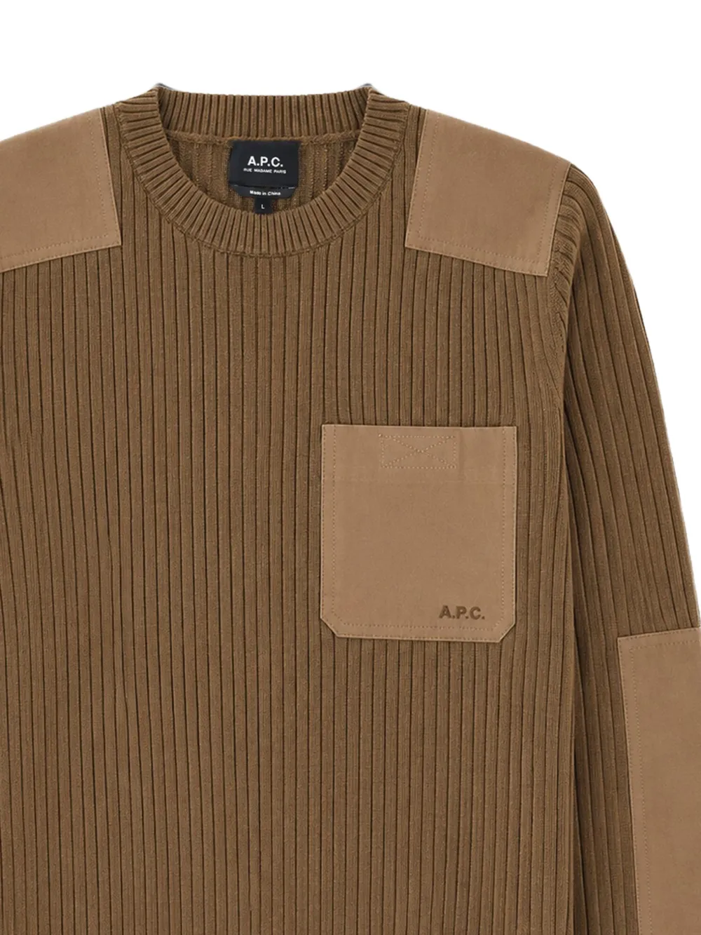 A.P.C. Ribgebreide trui met vlakken Bruin