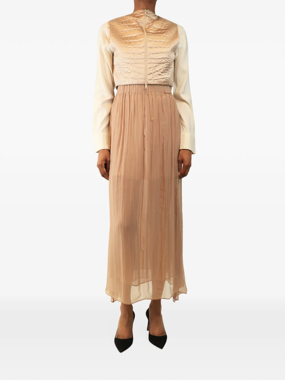 Brunello Cucinelli Vintage quilted silk midi skirt set - Toni neutri