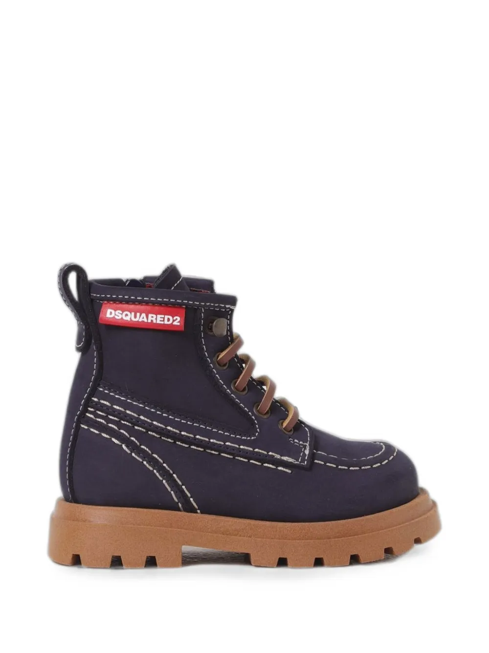 DSQUARED2 KIDS nubuck-leather contrast-stitch boots Blauw