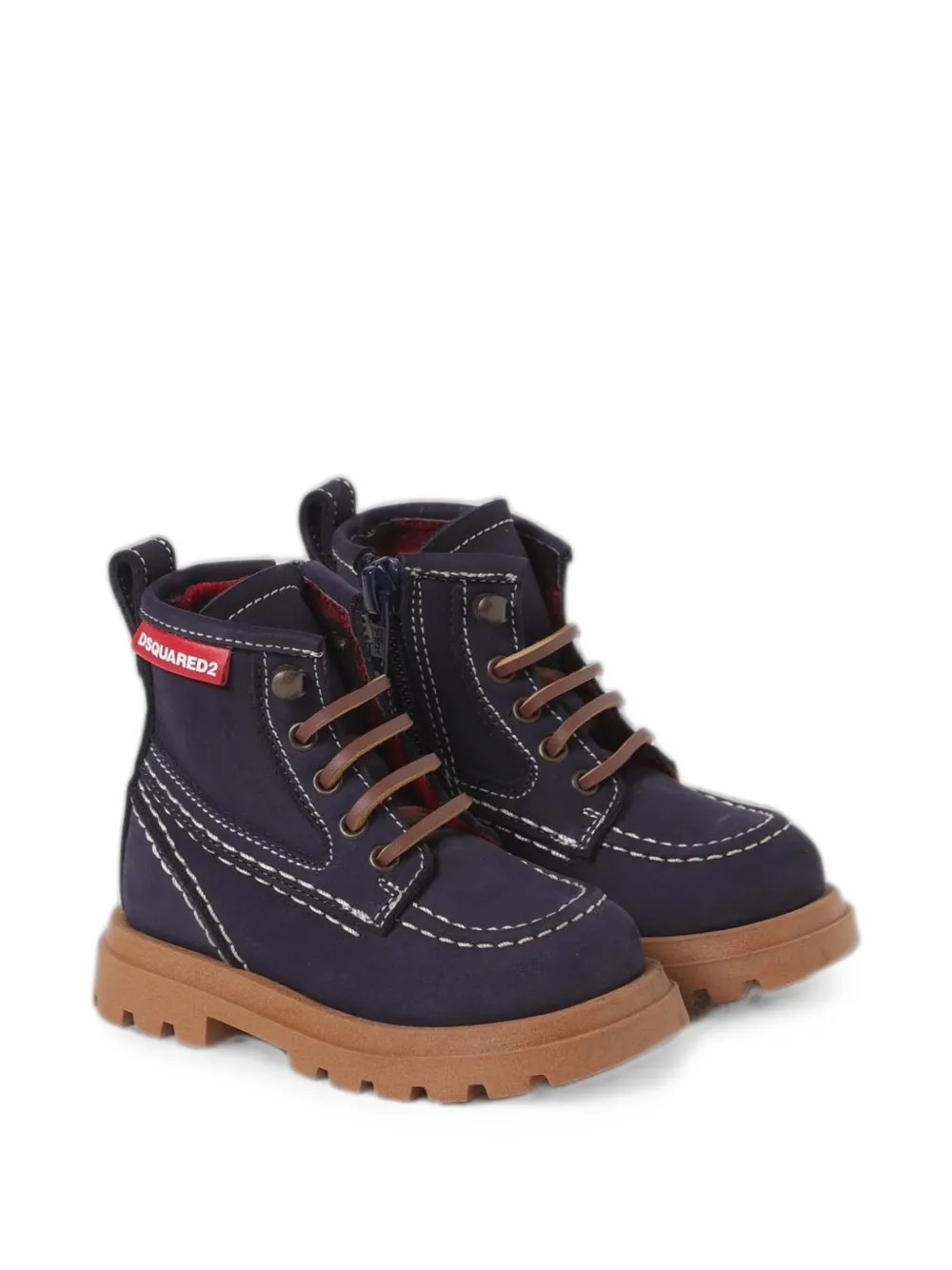 DSQUARED2 KIDS nubuck-leather contrast-stitch boots - Blu
