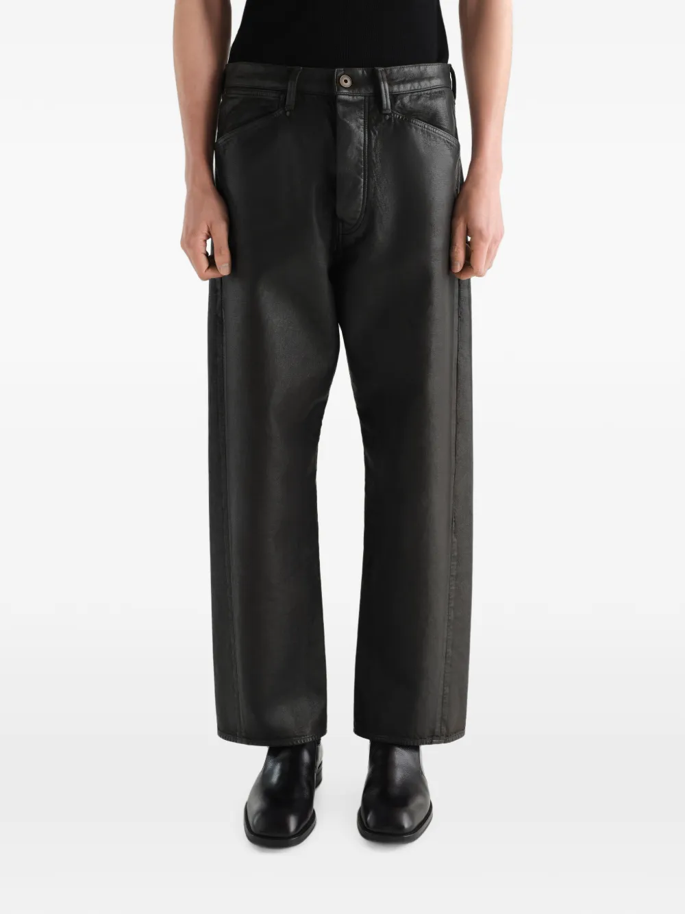 LEMAIRE Straight gecoate denim broek met vijf zakken Grijs