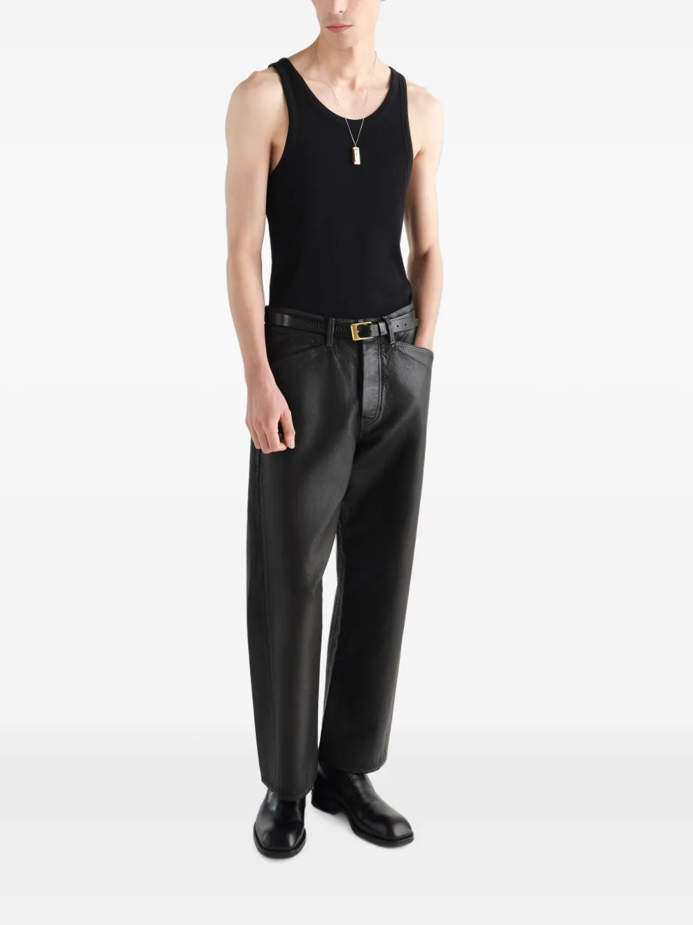 LEMAIRE Straight gecoate denim broek met vijf zakken Grijs