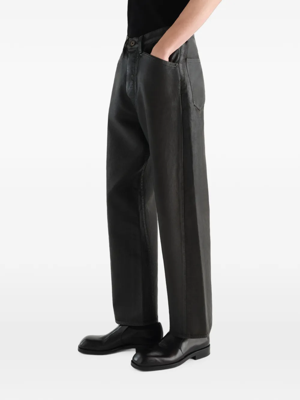 LEMAIRE Straight gecoate denim broek met vijf zakken Grijs