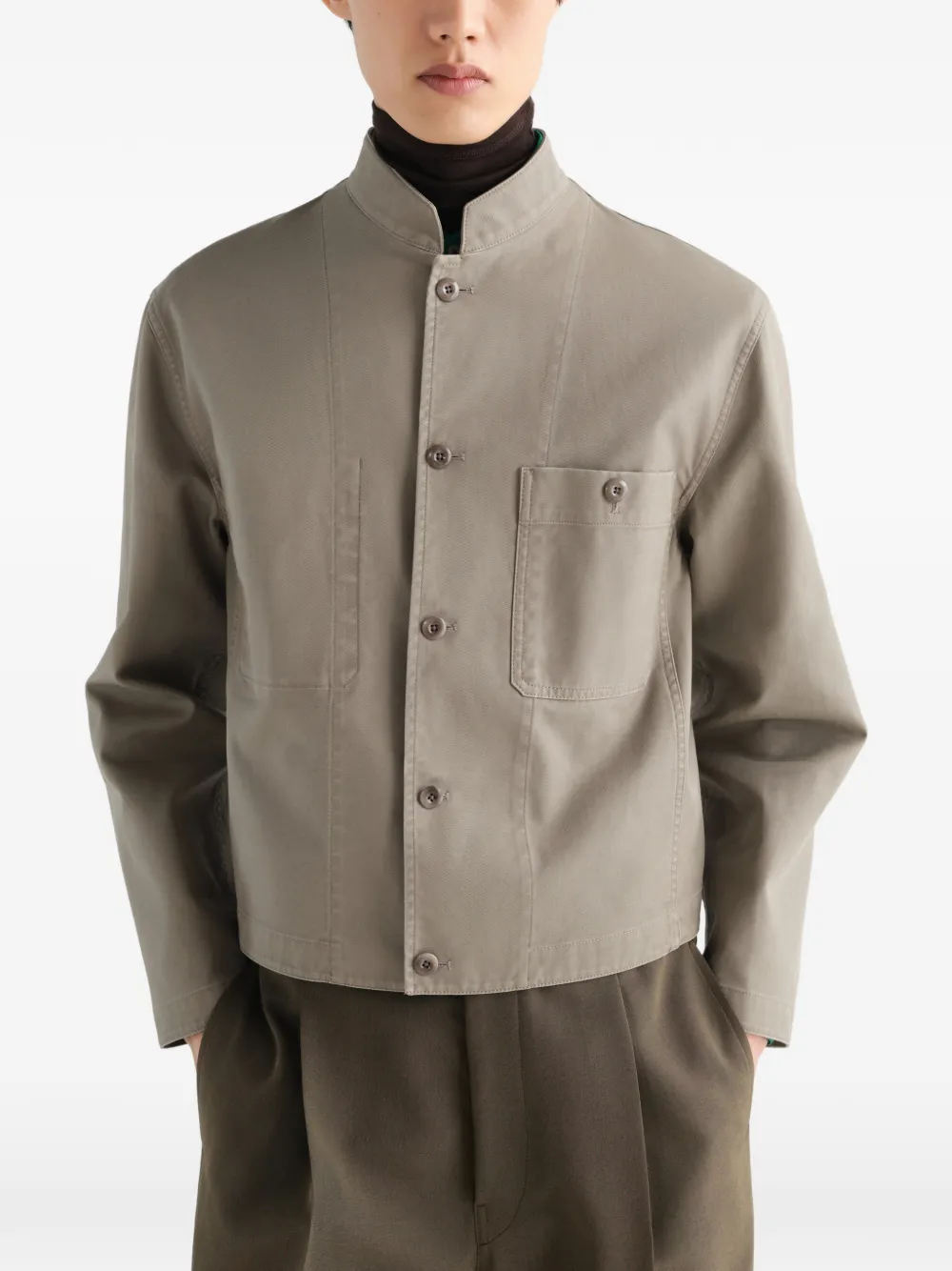 LEMAIRE Katoenen twill jack met opstaande kraag Grijs