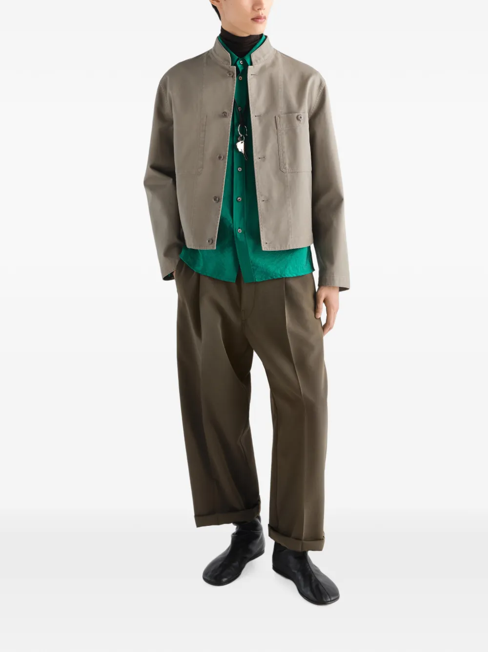 LEMAIRE Katoenen twill jack met opstaande kraag Grijs