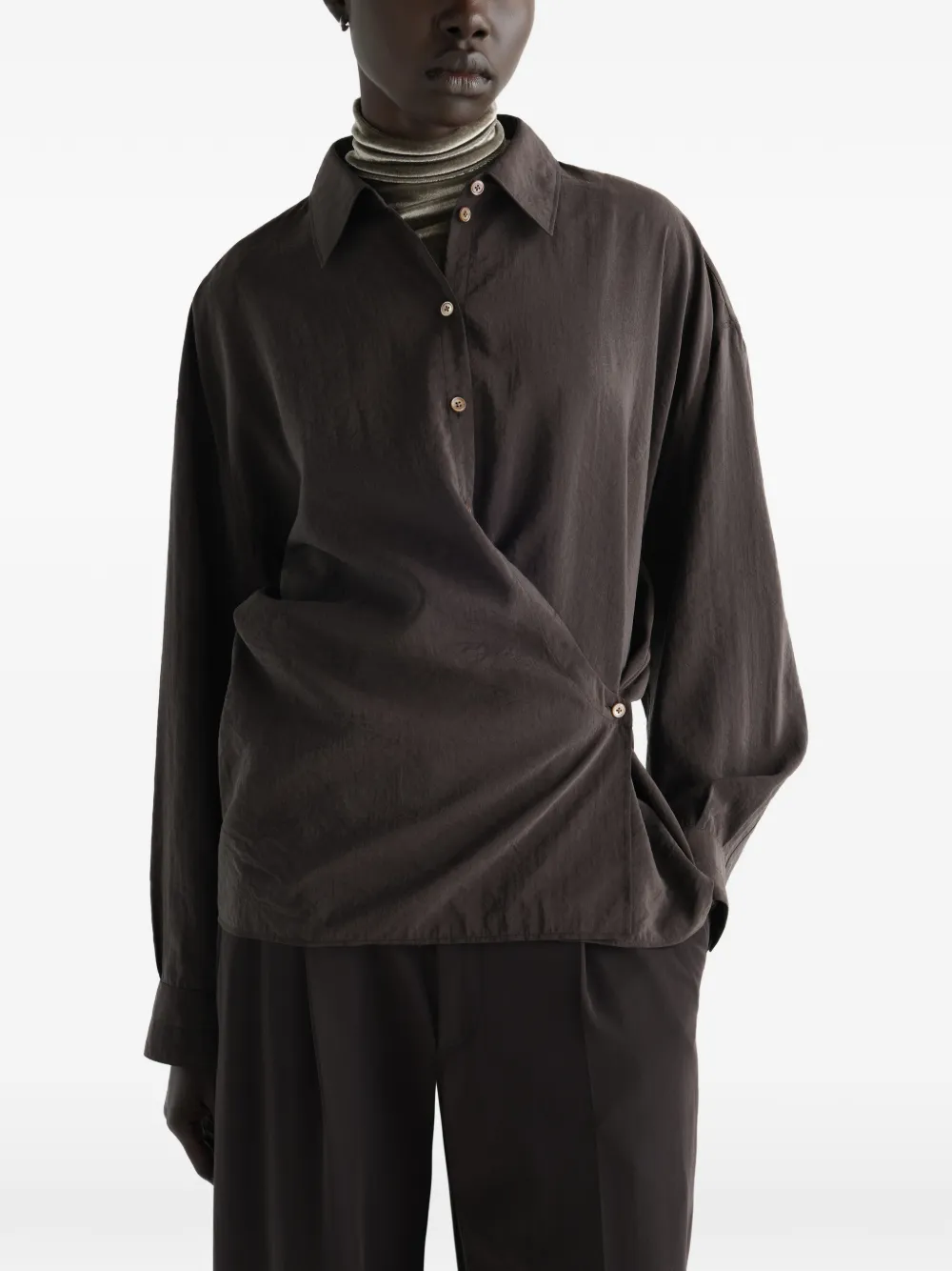 LEMAIRE Gewikkelde blouse met lange mouwen Bruin