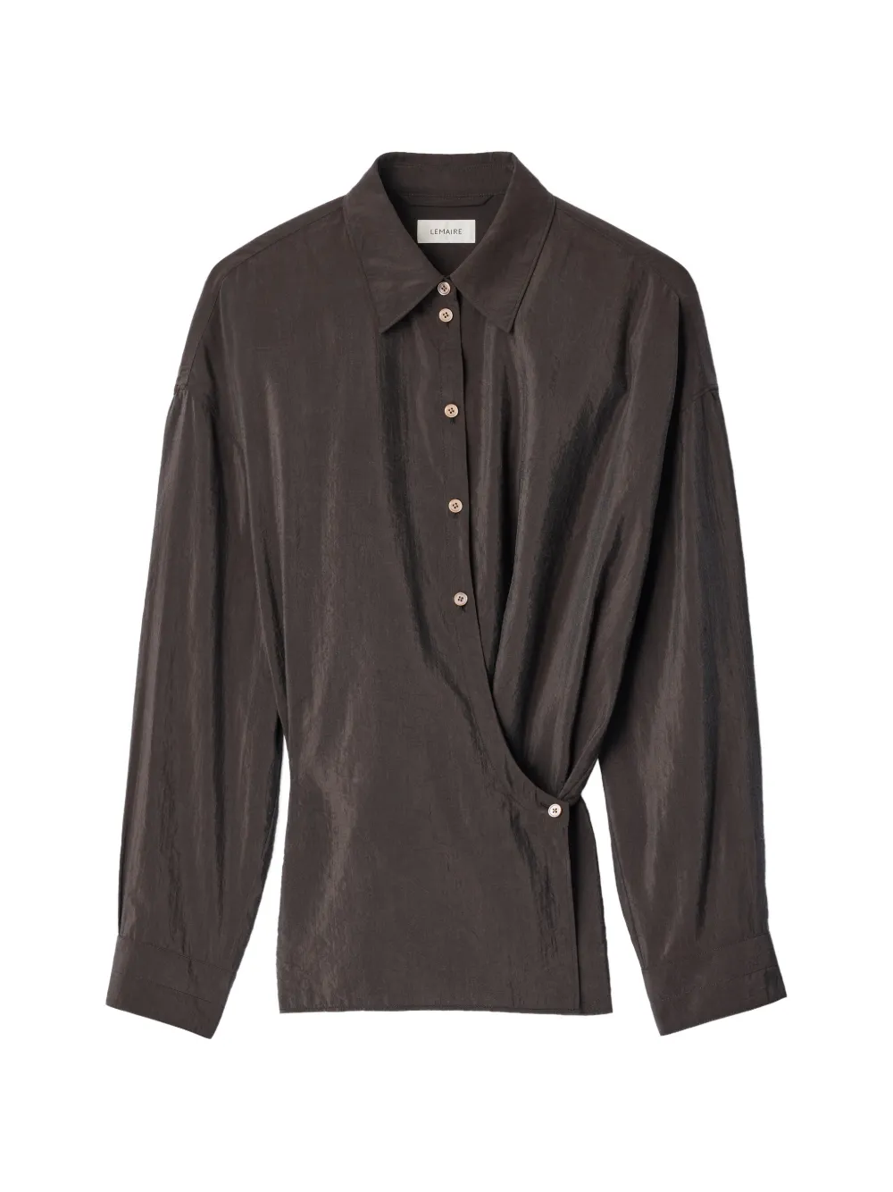 LEMAIRE straight collar twisted shirt in dry silk - Braun
