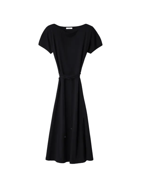 Lemaire Belted Dress in Heavy Cotton Jersey in Black