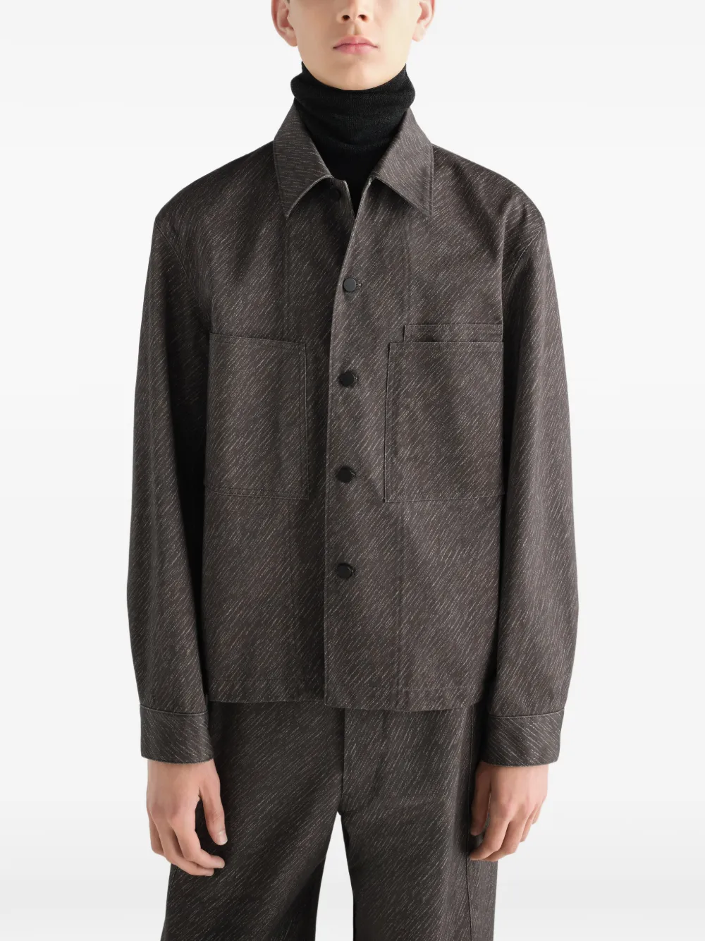 LEMAIRE Katoenen shirtjack met diagonale print Grijs