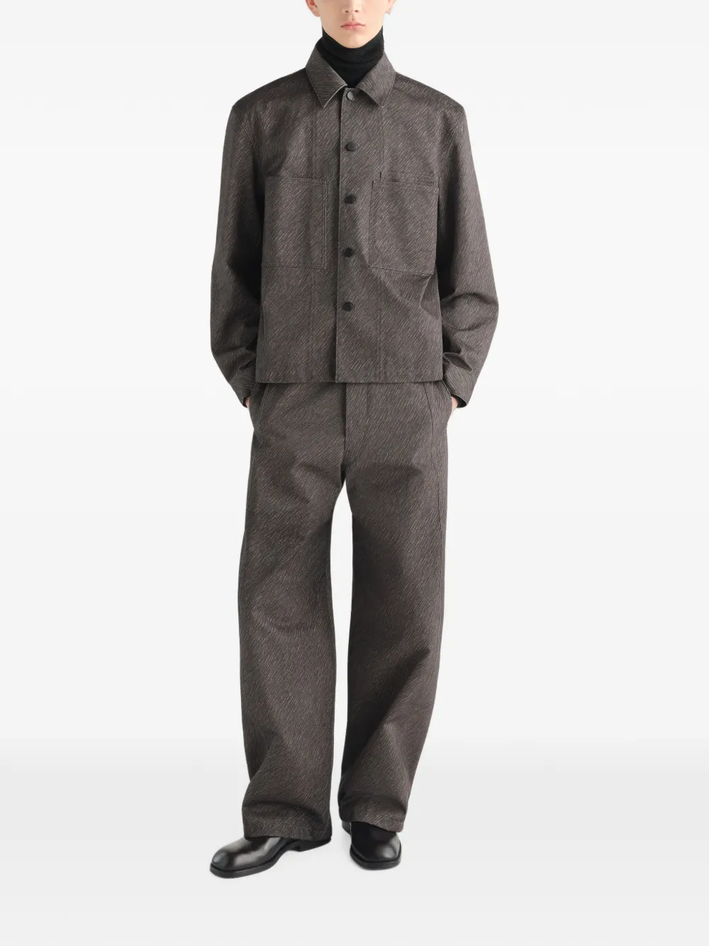 LEMAIRE Katoenen shirtjack met diagonale print Grijs