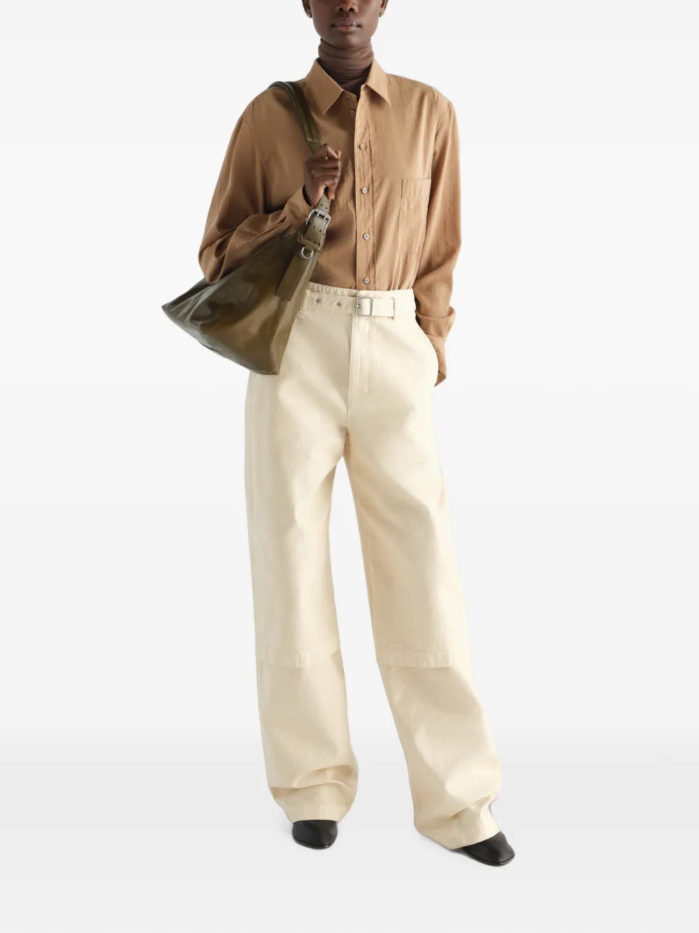 LEMAIRE Werkbroek van glanzend denim met geverfd effect Beige