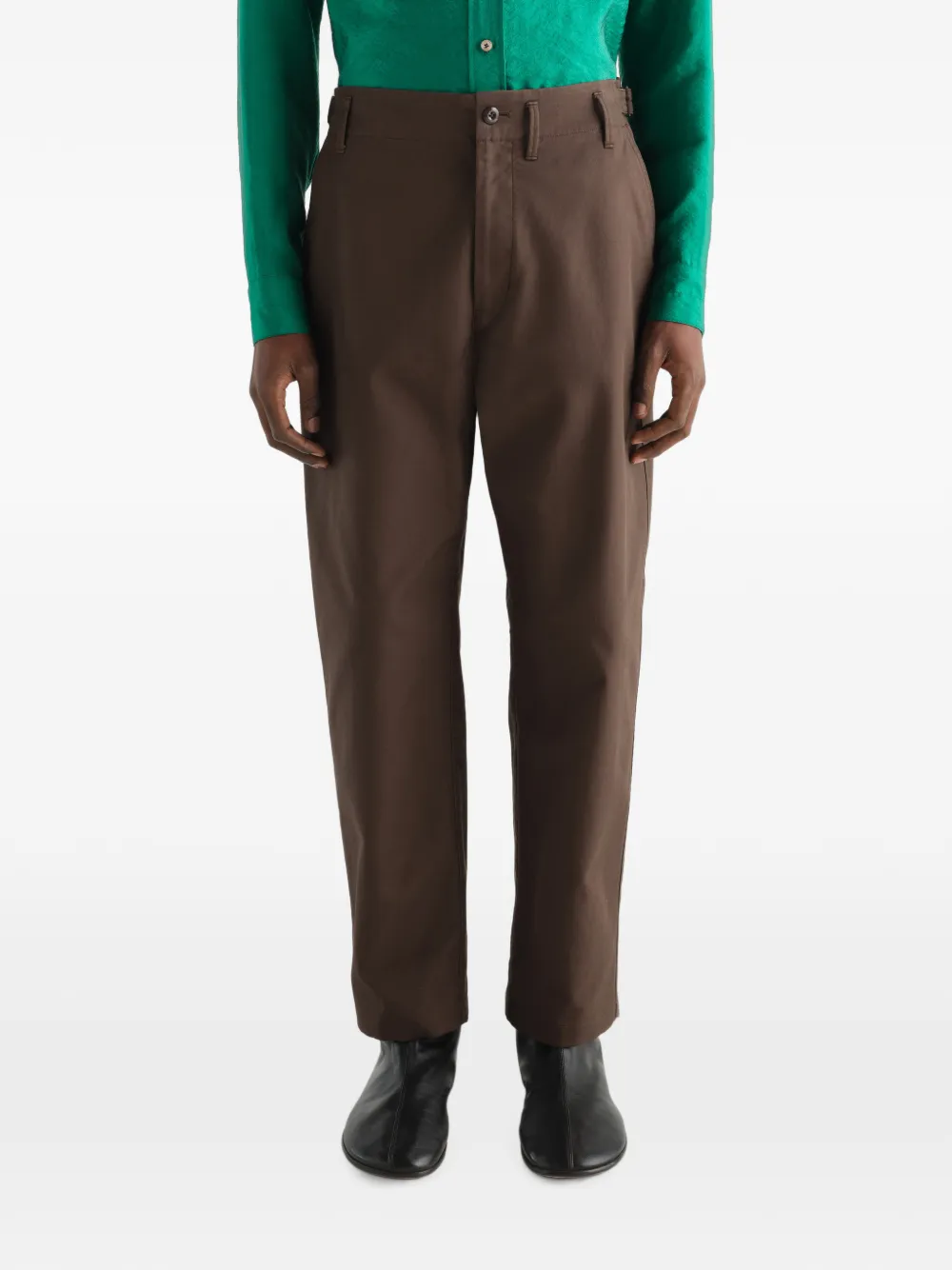 LEMAIRE Twill broek met toelopende pijpen en katoenen details Bruin