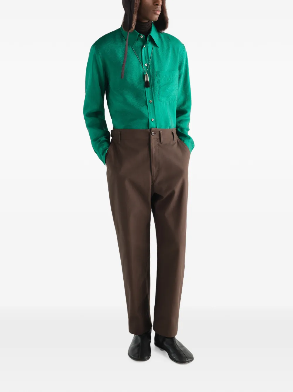 LEMAIRE Twill broek met toelopende pijpen en katoenen details Bruin