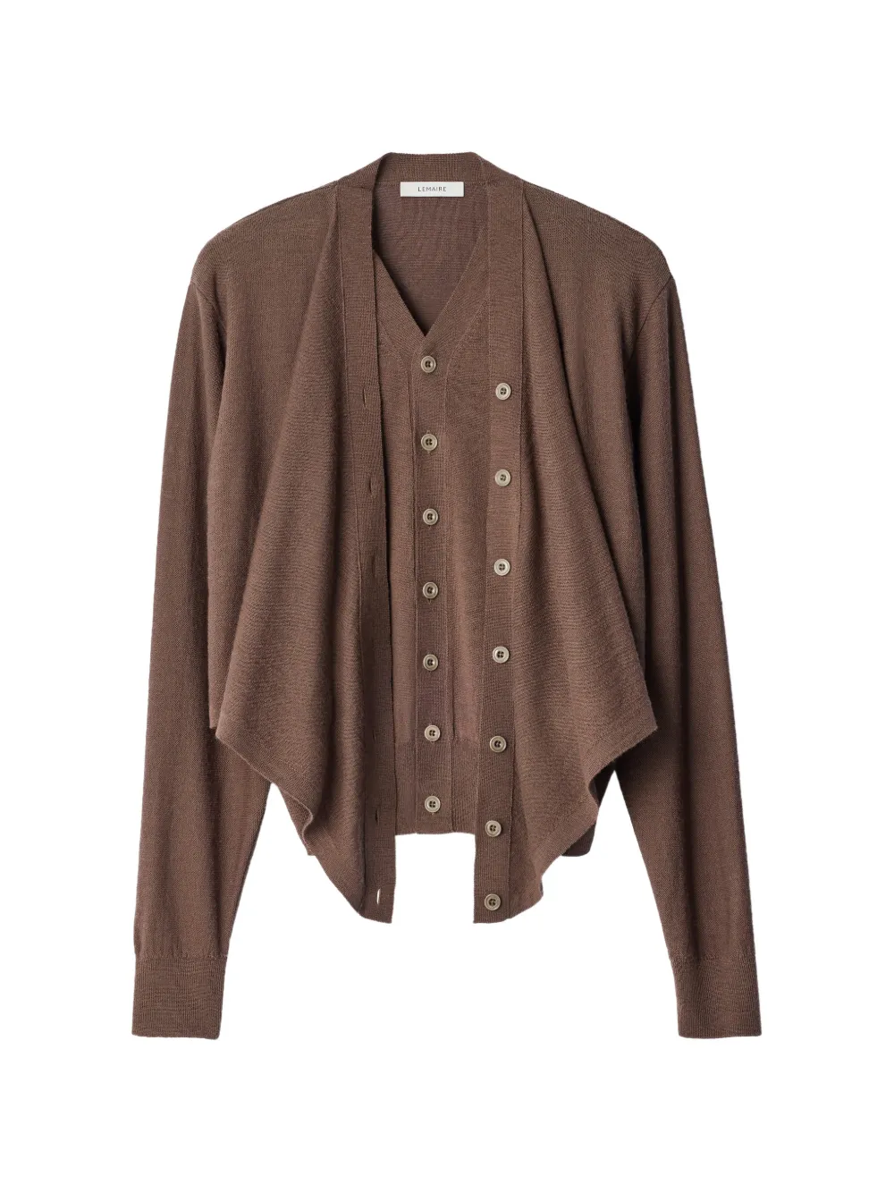 LEMAIRE Trompe-l’œil cardigan in merino wool blend - Brown