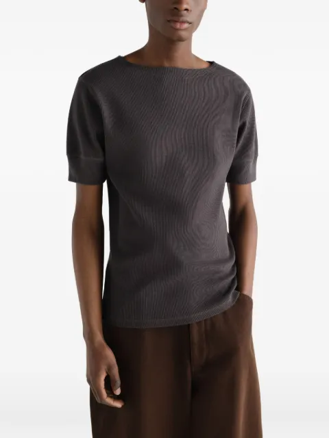 LEMAIRE boat-neck T-shirt in linen and cotton ribbed jersey